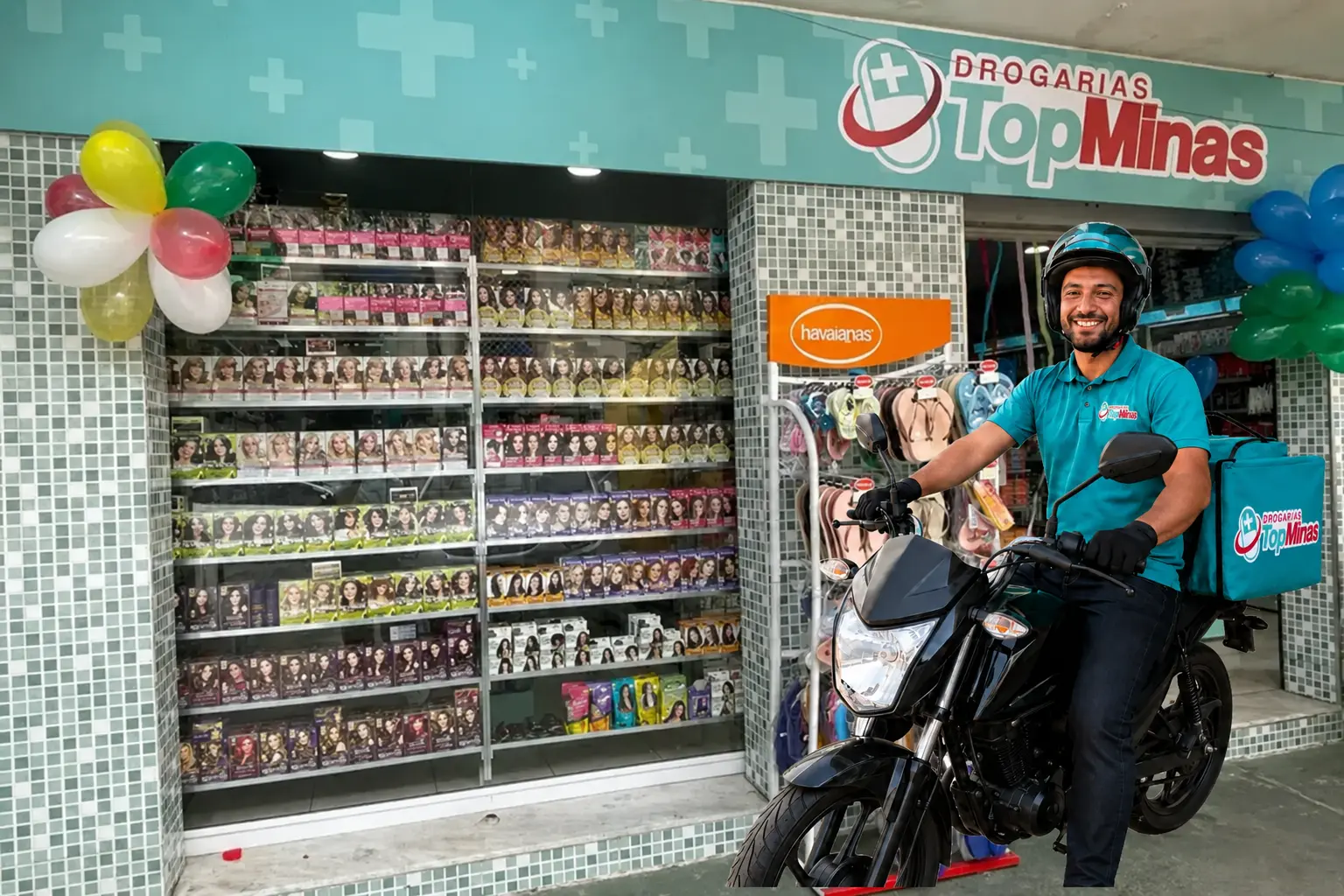 Motoboy TopMinas diante de uma unidade da rede